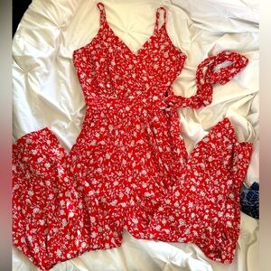 Red floral romper- EUC